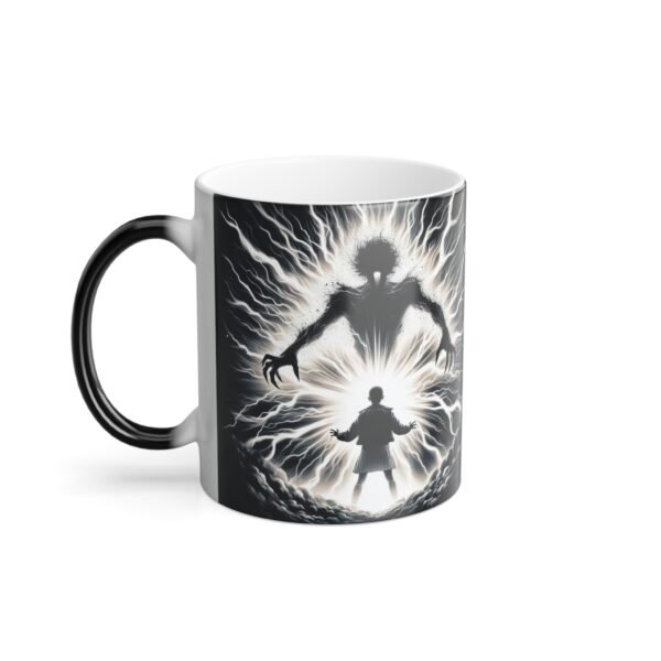 Stranger Things color changing mug showing Eleven using powers against an Upside Down foe