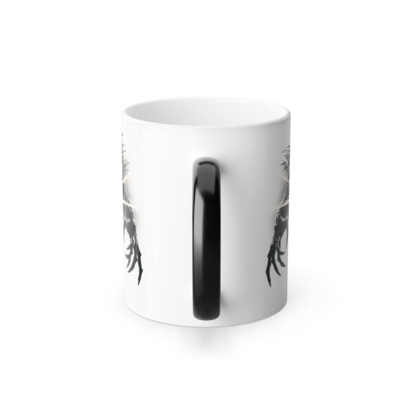Stranger Things color changing mug showing Eleven design appearing as the black surface reacts to heat.