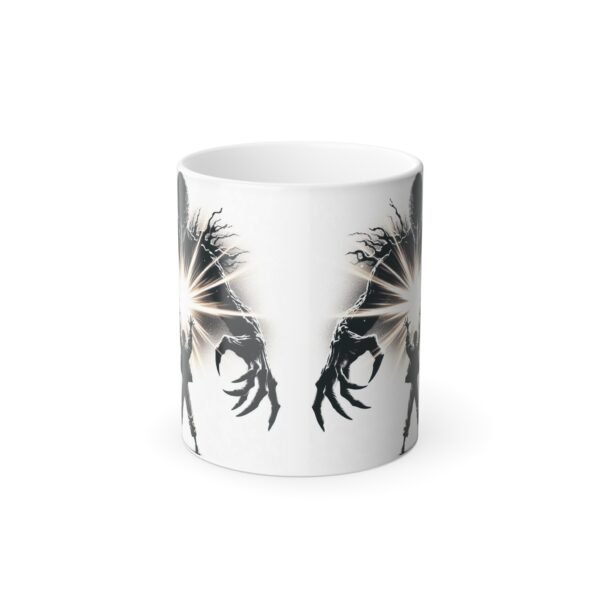 Stranger Things color changing mug showing Eleven design appearing as the black surface reacts to heat.