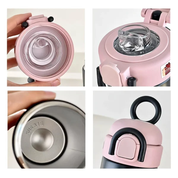 Cute Insulated Water Bottle Tumbler Kawaii Stainless Steel Thermos With Handle Straw For Coffee Tea Juice Portable Thermal Cups - Image 6