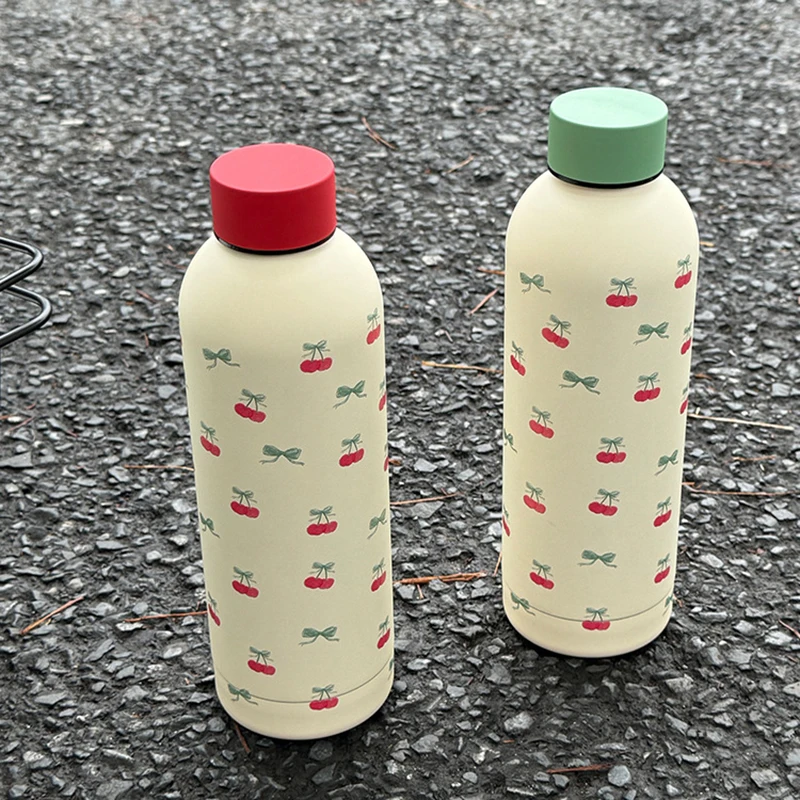 Kawaii Cherry Thermos Bottle With Handle Coffee Cup 500ml Stainless Steel Tumbler Cute Travel Gym Scool Water Bottle For Girl - Image 9