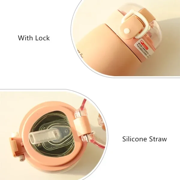 500ml/300ml Cute Water Bottle Thermos Cup Portable Kawaii Thermos Bottle with Straw and Stickers Kid Stainless Steel Thermal Mug - Image 5