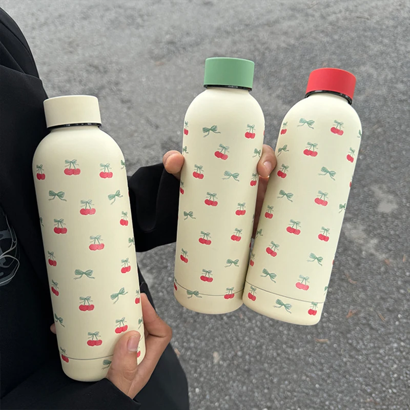 Kawaii Cherry Thermos Bottle With Handle Coffee Cup 500ml Stainless Steel Tumbler Cute Travel Gym Scool Water Bottle For Girl - Image 4