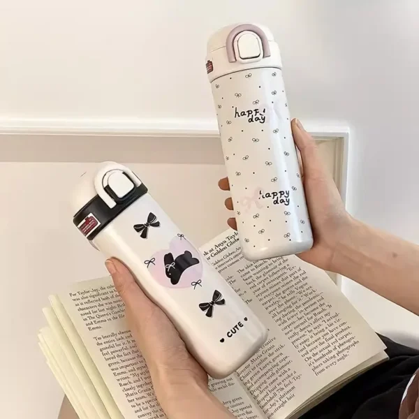 Cute Insulated Water Bottle Tumbler Kawaii Stainless Steel Thermos With Handle Straw For Coffee Tea Juice Portable Thermal Cups - Image 8