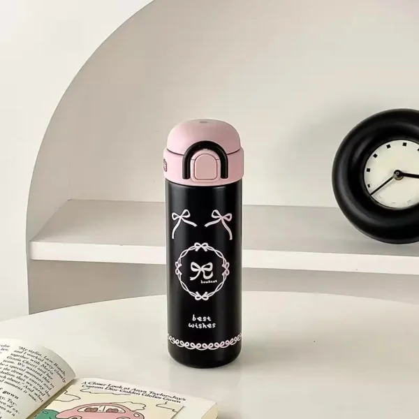 Cute Insulated Water Bottle Tumbler Kawaii Stainless Steel Thermos With Handle Straw For Coffee Tea Juice Portable Thermal Cups - Image 3