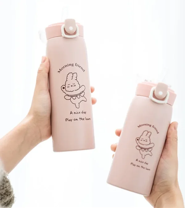 500ml/300ml Cute Water Bottle Thermos Cup Portable Kawaii Thermos Bottle with Straw and Stickers Kid Stainless Steel Thermal Mug - Image 26