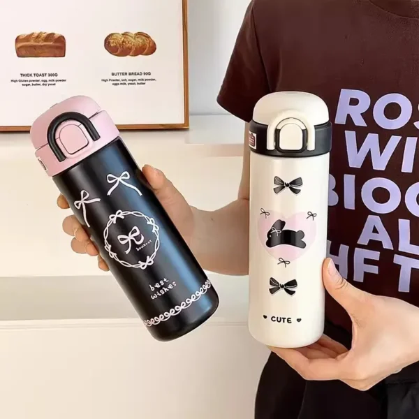 Cute Insulated Water Bottle Tumbler Kawaii Stainless Steel Thermos With Handle Straw For Coffee Tea Juice Portable Thermal Cups - Image 2