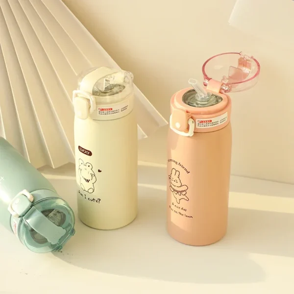 500ml/300ml Cute Water Bottle Thermos Cup Portable Kawaii Thermos Bottle with Straw and Stickers Kid Stainless Steel Thermal Mug - Image 15