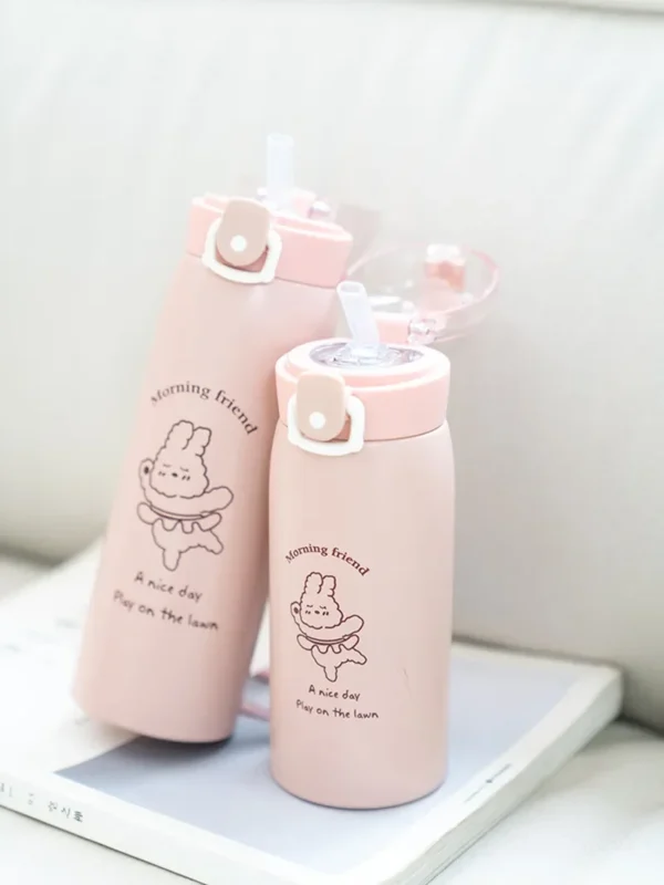 500ml/300ml Cute Water Bottle Thermos Cup Portable Kawaii Thermos Bottle with Straw and Stickers Kid Stainless Steel Thermal Mug - Image 23