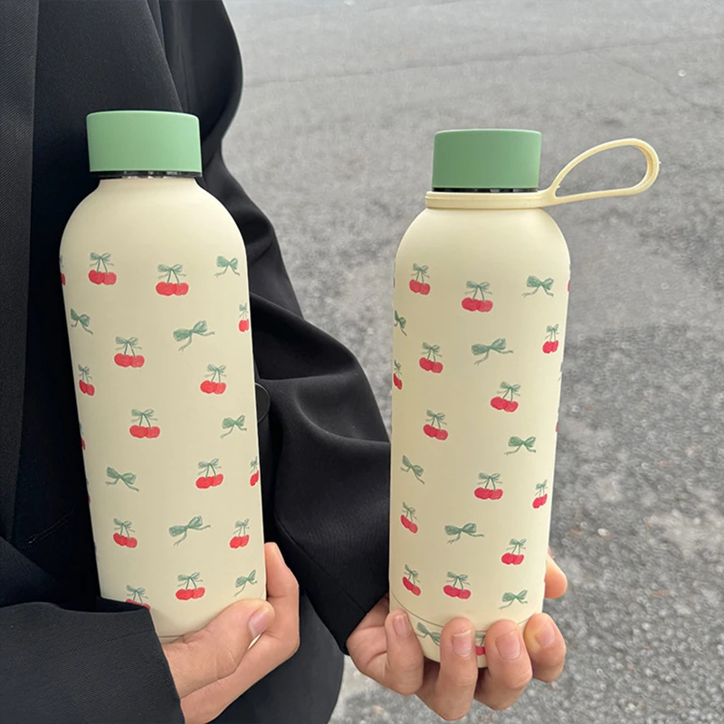 Kawaii Cherry Thermos Bottle With Handle Coffee Cup 500ml Stainless Steel Tumbler Cute Travel Gym Scool Water Bottle For Girl - Image 7