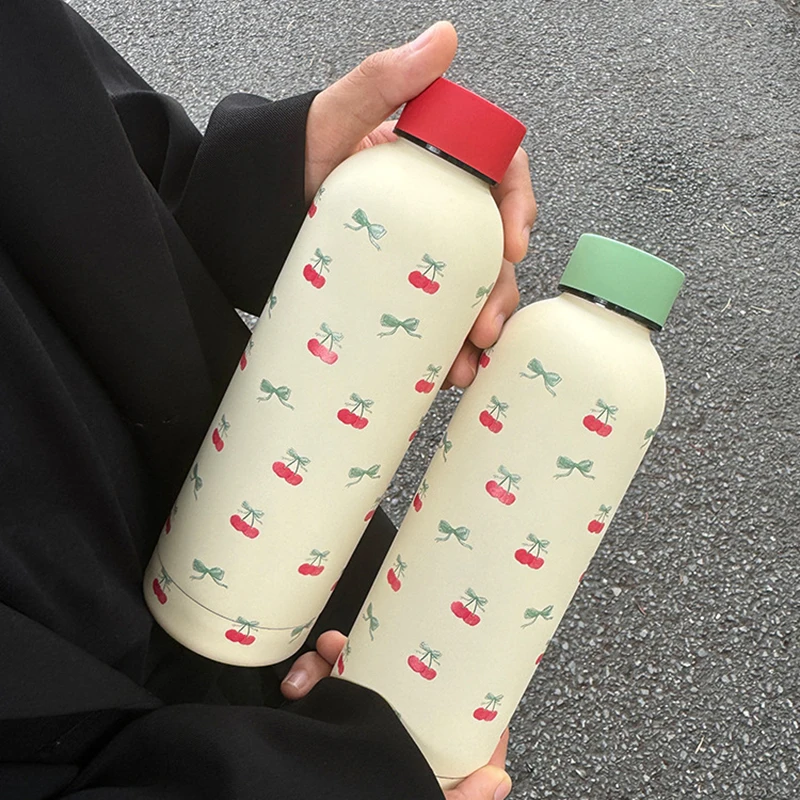 Kawaii Cherry Thermos Bottle With Handle Coffee Cup 500ml Stainless Steel Tumbler Cute Travel Gym Scool Water Bottle For Girl - Image 10