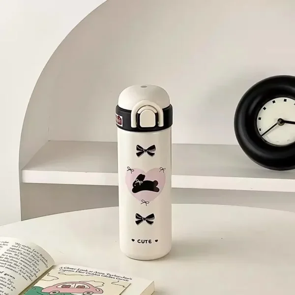 Cute Insulated Water Bottle Tumbler Kawaii Stainless Steel Thermos With Handle Straw For Coffee Tea Juice Portable Thermal Cups - Image 4