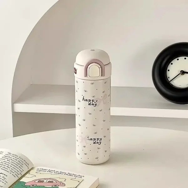 Cute Insulated Water Bottle Tumbler Kawaii Stainless Steel Thermos With Handle Straw For Coffee Tea Juice Portable Thermal Cups - Image 7