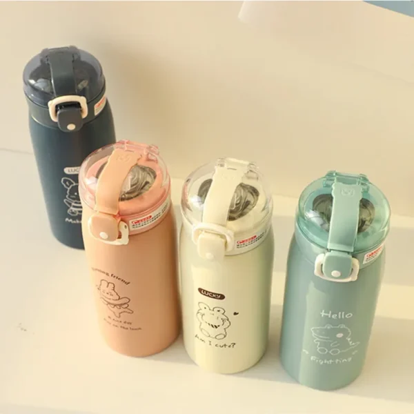 500ml/300ml Cute Water Bottle Thermos Cup Portable Kawaii Thermos Bottle with Straw and Stickers Kid Stainless Steel Thermal Mug - Image 16