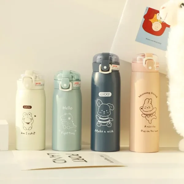 500ml/300ml Cute Water Bottle Thermos Cup Portable Kawaii Thermos Bottle with Straw and Stickers Kid Stainless Steel Thermal Mug - Image 17