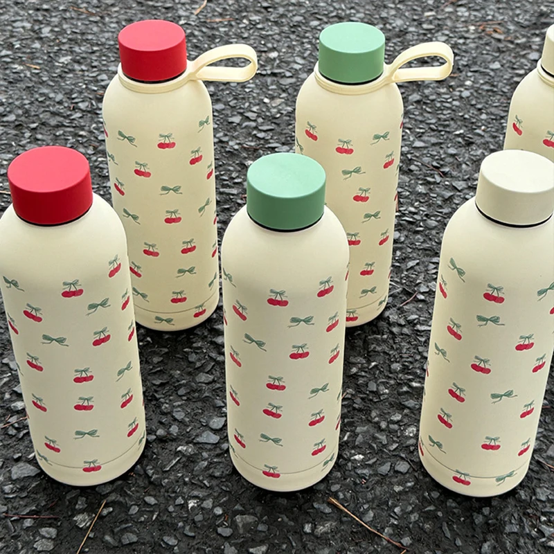 Kawaii Cherry Thermos Bottle With Handle Coffee Cup 500ml Stainless Steel Tumbler Cute Travel Gym Scool Water Bottle For Girl - Image 5
