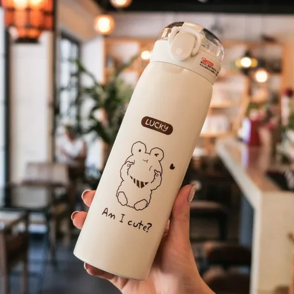 500ml/300ml Cute Water Bottle Thermos Cup Portable Kawaii Thermos Bottle with Straw and Stickers Kid Stainless Steel Thermal Mug - Image 3