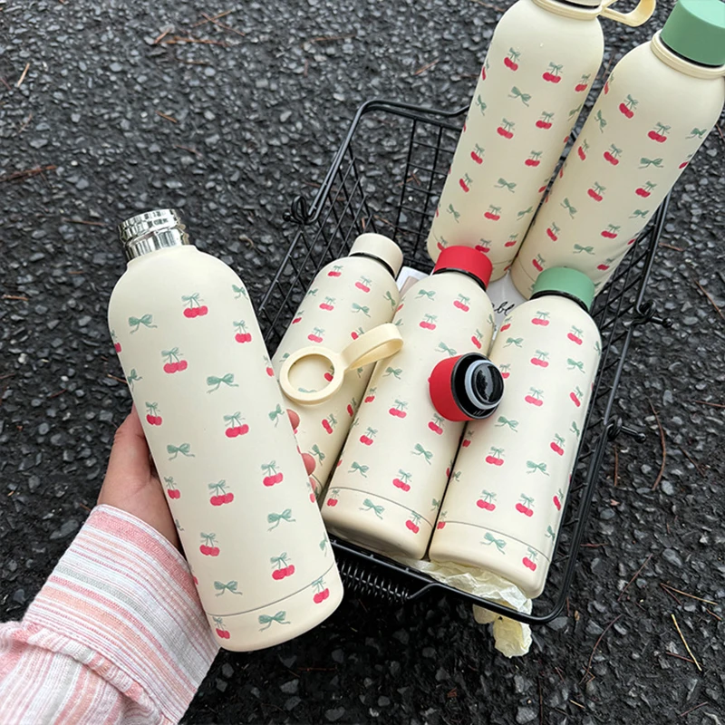 Kawaii Cherry Thermos Bottle With Handle Coffee Cup 500ml Stainless Steel Tumbler Cute Travel Gym Scool Water Bottle For Girl - Image 11