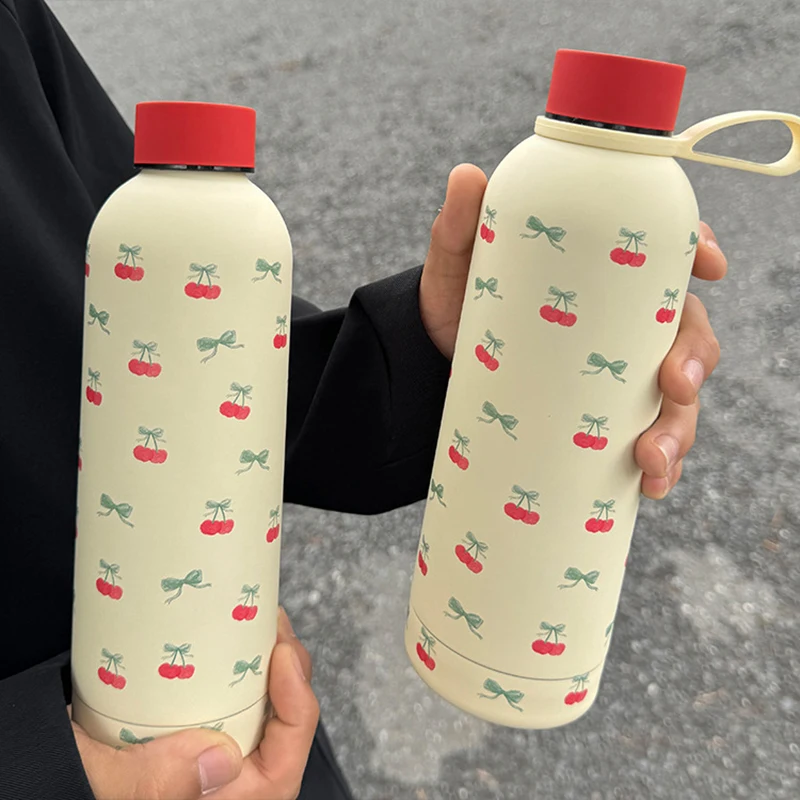 Kawaii Cherry Thermos Bottle With Handle Coffee Cup 500ml Stainless Steel Tumbler Cute Travel Gym Scool Water Bottle For Girl - Image 8