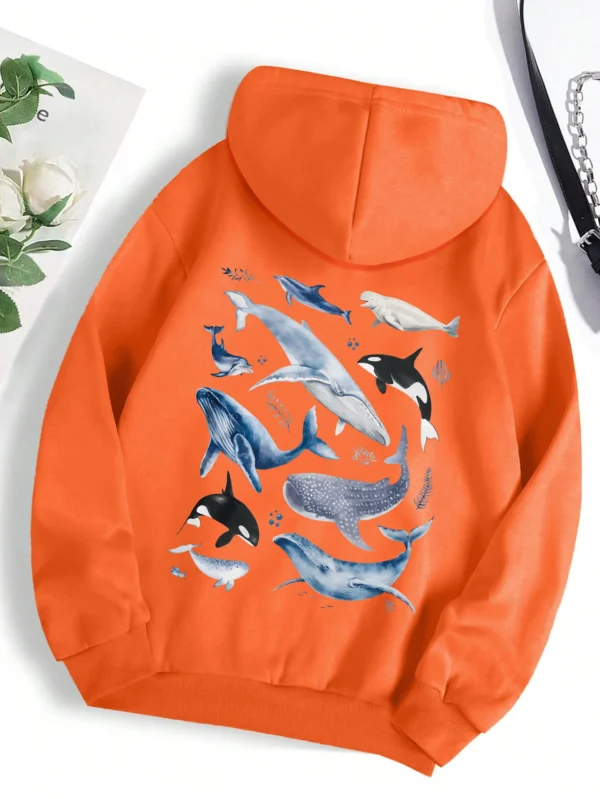 detailed ocean whale graphic print on the front.