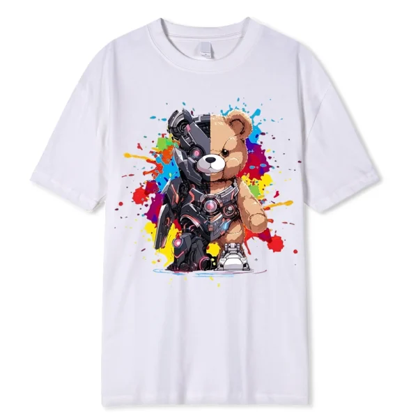 Women's regular fit t-shirt with a detailed Mech Warrior Bear graphic print on the front.