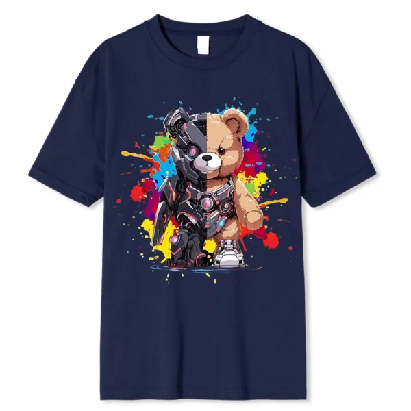 Women's regular fit t-shirt with a detailed Mech Warrior Bear graphic print on the front.