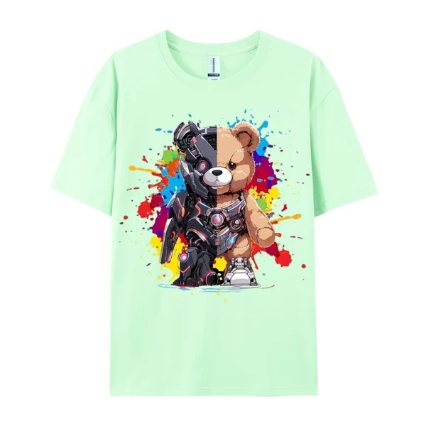 Women's regular fit t-shirt with a detailed Mech Warrior Bear graphic print on the front.