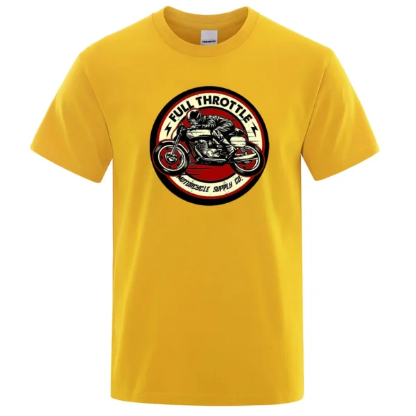 Men's black cotton t-shirt featuring a vintage Full Throttle Cafe Racer and Rockabilly inspired graphic print.