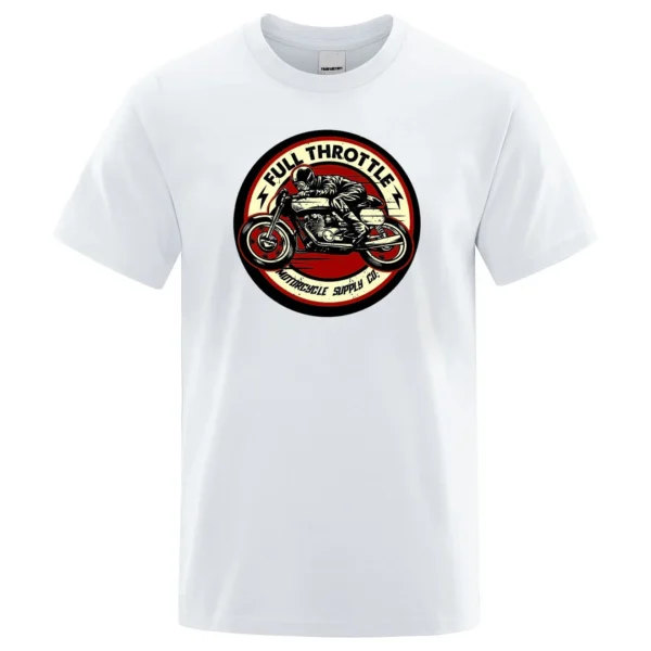 Men's black cotton t-shirt featuring a vintage Full Throttle Cafe Racer and Rockabilly inspired graphic print.