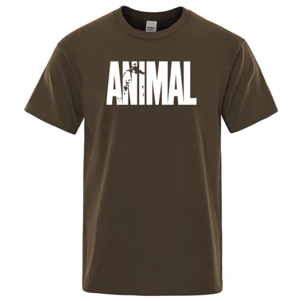 Men's oversized white cotton t-shirt featuring a funny animal letter print graphic and O-neck collar.
