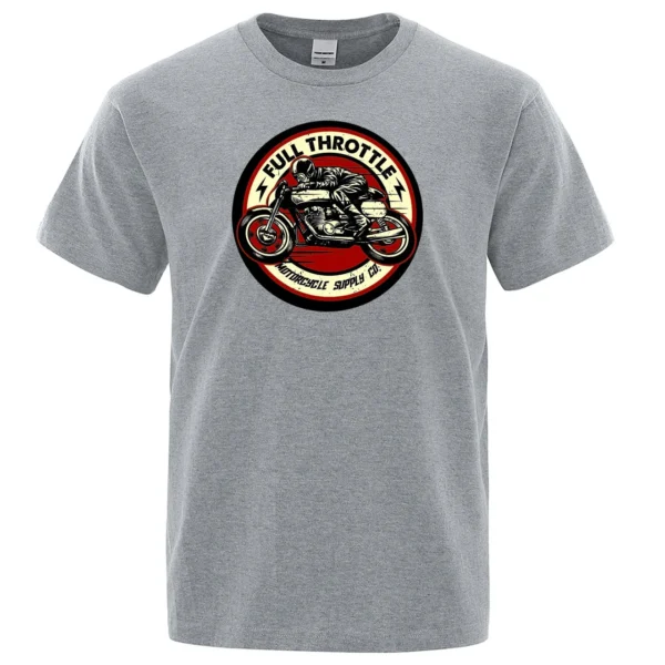 Men's black cotton t-shirt featuring a vintage Full Throttle Cafe Racer and Rockabilly inspired graphic print.