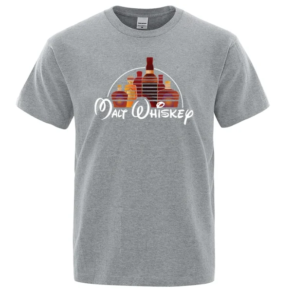 Funny Malt Whiskey graphic design printed on a men's casual short-sleeve t-shirt.