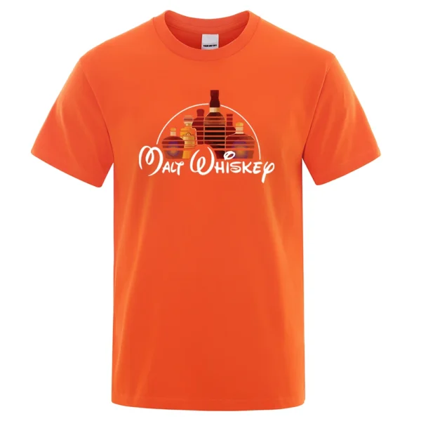 Funny Malt Whiskey graphic design printed on a men's casual short-sleeve t-shirt.