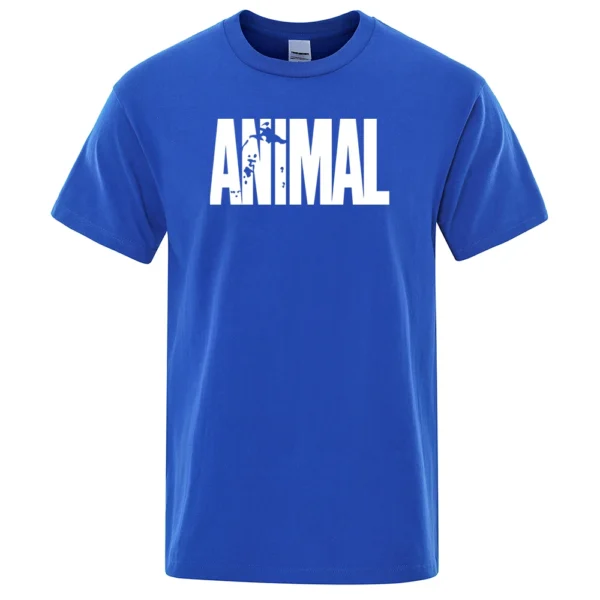 Men's oversized white cotton t-shirt featuring a funny animal letter print graphic and O-neck collar.