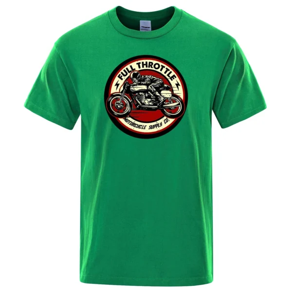 Men's black cotton t-shirt featuring a vintage Full Throttle Cafe Racer and Rockabilly inspired graphic print.