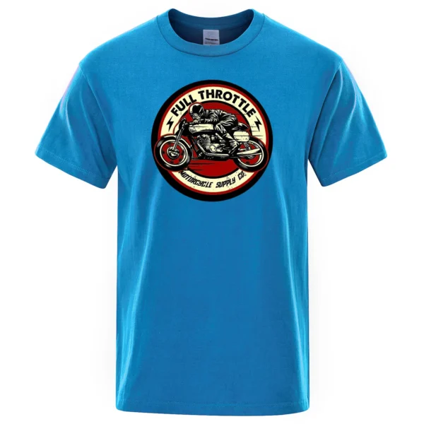 Men's black cotton t-shirt featuring a vintage Full Throttle Cafe Racer and Rockabilly inspired graphic print.