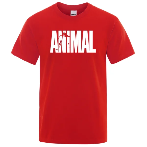 Men's oversized white cotton t-shirt featuring a funny animal letter print graphic and O-neck collar.