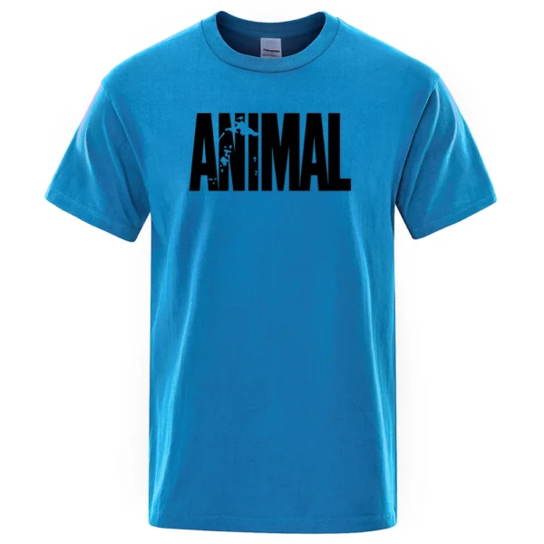 Men's oversized white cotton t-shirt featuring a funny animal letter print graphic and O-neck collar.