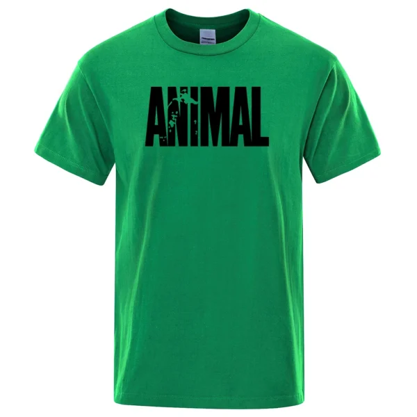 Men's oversized white cotton t-shirt featuring a funny animal letter print graphic and O-neck collar.