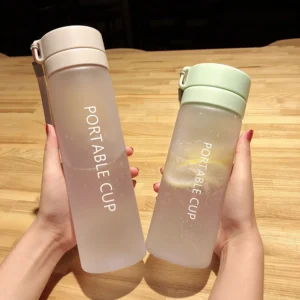 BPA-free frosted plastic water bottle with tea strainer