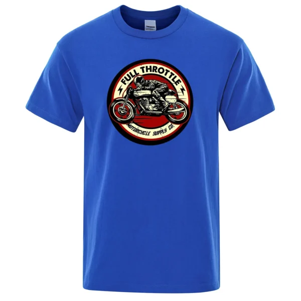 Men's black cotton t-shirt featuring a vintage Full Throttle Cafe Racer and Rockabilly inspired graphic print.