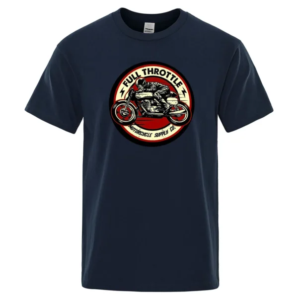 Men's black cotton t-shirt featuring a vintage Full Throttle Cafe Racer and Rockabilly inspired graphic print.