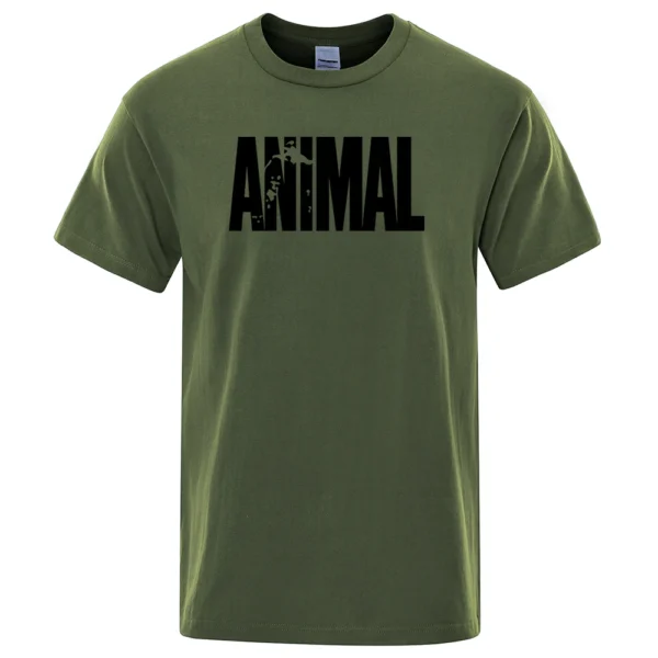 Men's oversized white cotton t-shirt featuring a funny animal letter print graphic and O-neck collar.