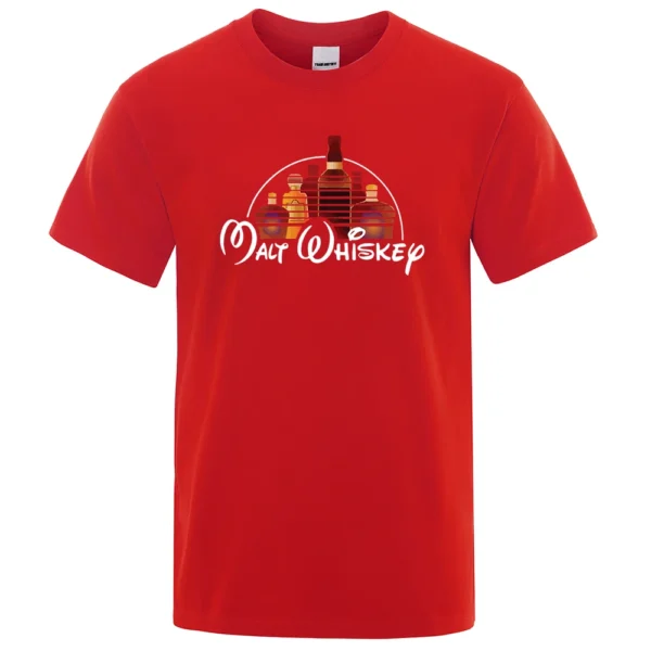 Funny Malt Whiskey graphic design printed on a men's casual short-sleeve t-shirt.