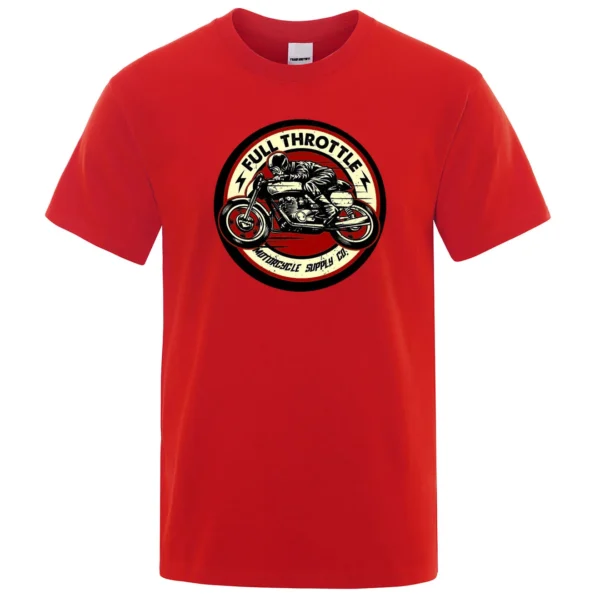 Men's black cotton t-shirt featuring a vintage Full Throttle Cafe Racer and Rockabilly inspired graphic print.