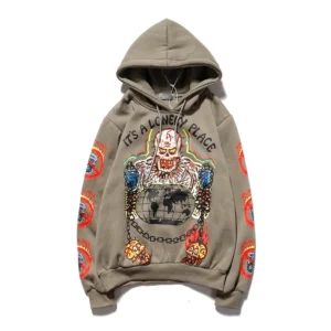 Men's oversized skull graffiti fleece hoodie