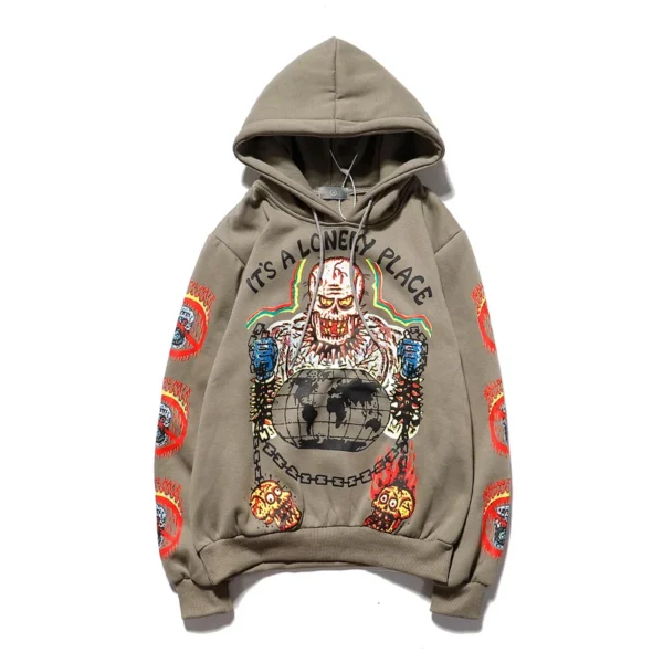Men's oversized skull graffiti fleece hoodie