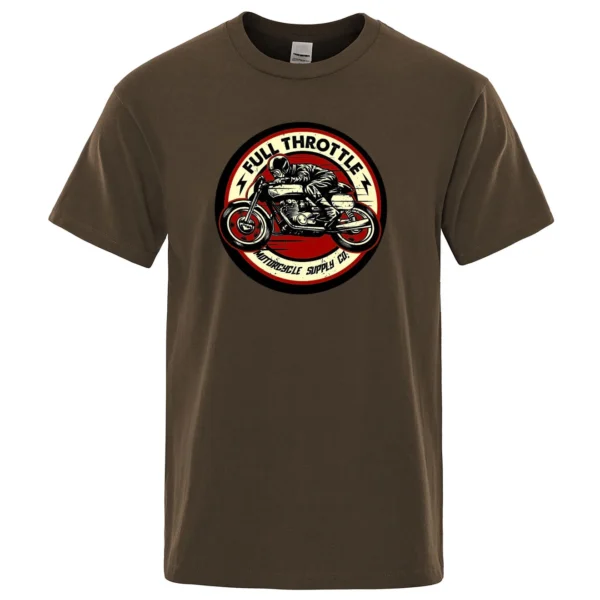 Men's black cotton t-shirt featuring a vintage Full Throttle Cafe Racer and Rockabilly inspired graphic print.