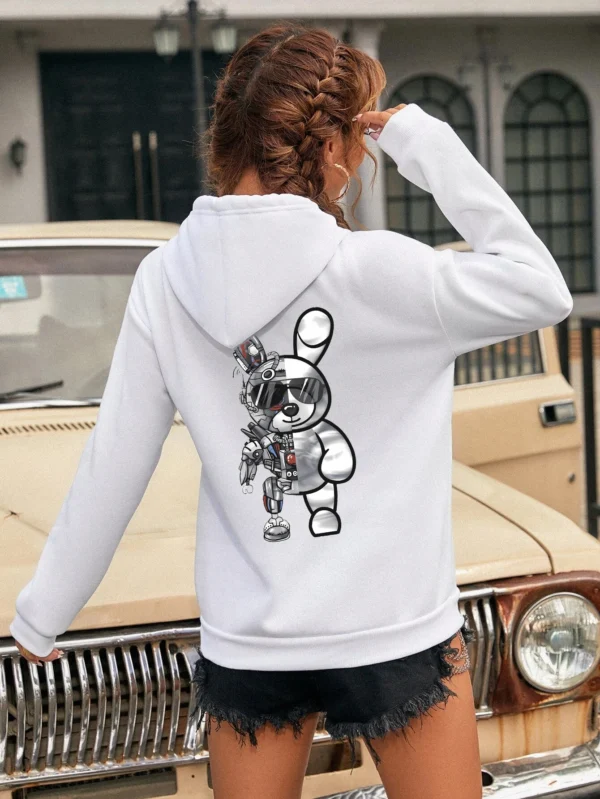 Women's Robot Rabbit Cartoon Print Fleece Hoodie