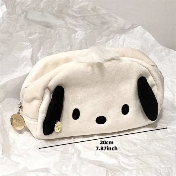 MINISO cute flannel pouch featuring Hello Kitty and Cinnamoroll cartoon design.
